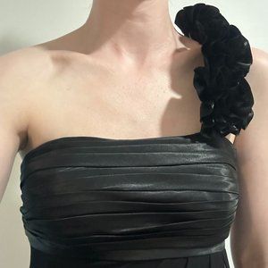 Bill Levkoff Black Bridesmaid Dress- Floral, One-shoulder